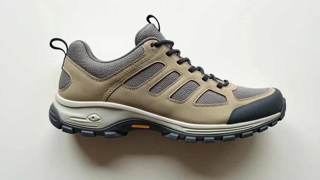 Overhead view of mesh hiking shoe showing breathable fabric panels and ventilation design